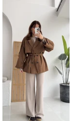 Nia Kuşaklı Kısa Trençkot - Tarçın - Kod: 9580