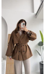 Nia Kuşaklı Kısa Trençkot - Tarçın - Kod: 9580