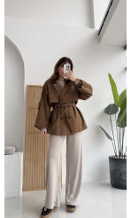 Nia Kuşaklı Kısa Trençkot - Tarçın - Kod: 9580