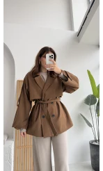 Nia Kuşaklı Kısa Trençkot - Tarçın - Kod: 9580