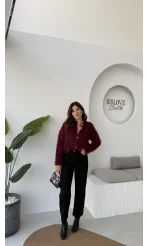 Nicole Sakallı Hırka - Bordo - Kod: 04596