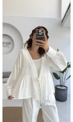 1032 - Nima Bağlama Detay Bluz - Kırık Beyaz