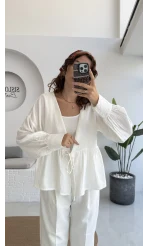 1032 - Nima Bağlama Detay Bluz - Kırık Beyaz