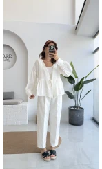 1032 - Nima Bağlama Detay Bluz - Kırık Beyaz