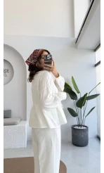 1032 - Nima Bağlama Detay Bluz - Kırık Beyaz