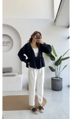 1032 - Nima Bağlama Detay Bluz - Lacivert