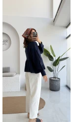 1032 - Nima Bağlama Detay Bluz - Lacivert