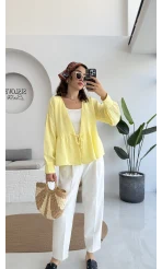 1032 - Nima Bağlama Detay Bluz - Sarı