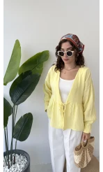 1032 - Nima Bağlama Detay Bluz - Sarı