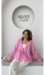 1032 - Nima Bağlama Detay Bluz - Şeker Pembesi