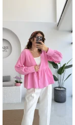 1032 - Nima Bağlama Detay Bluz - Şeker Pembesi