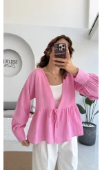 1032 - Nima Bağlama Detay Bluz - Şeker Pembesi