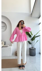 1032 - Nima Bağlama Detay Bluz - Şeker Pembesi