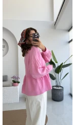 1032 - Nima Bağlama Detay Bluz - Şeker Pembesi