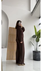 Nora Oys Sweet Pantolon Takım - Kahverengi