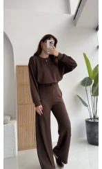 Nora Oys Sweet Pantolon Takım - Kahverengi