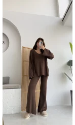 Now V Yaka Triko Takım Acı Kahve