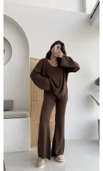 Now V Yaka Triko Takım Acı Kahve