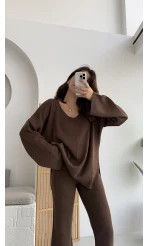 Now V Yaka Triko Takım Acı Kahve