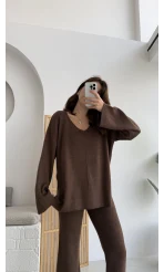 Now V Yaka Triko Takım Acı Kahve
