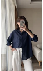 Nude Keten Lacivert Gömlek