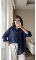Nude Keten Lacivert Gömlek