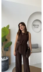 Odella Asimetrik Tunik Takım - Kahve - Kod: 8861
