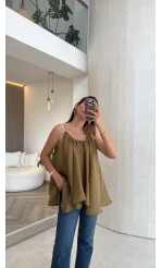 Olive Askılı Pelerin Bluz - Kod: 5090