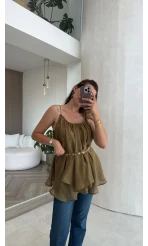 Olive Askılı Pelerin Bluz - Kod: 5090