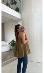 Olive Askılı Pelerin Bluz - Kod: 5090