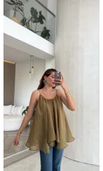 Olive Askılı Pelerin Bluz - Kod: 5090
