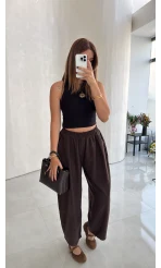 Olıvıa Çizgili Balon Pantolon - Acı Kahve - Kod: 031748