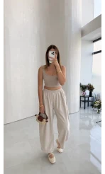 Olıvıa Çizgili Balon Pantolon - Taş - Kod: 031748