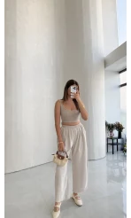 Olıvıa Çizgili Balon Pantolon - Taş - Kod: 031748