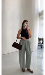 Olıvıa Çizgili Balon Pantolon - Yeşil - Kod: 031748