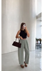 Olıvıa Çizgili Balon Pantolon - Yeşil - Kod: 031748