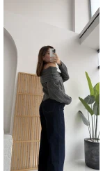 Omzu Açık Fitilli Kazak - Antrasit