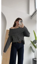 Omzu Açık Fitilli Kazak - Antrasit