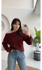 Omzu Açık Fitilli Kazak - Bordo