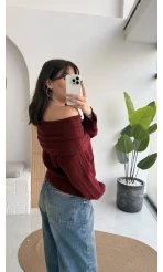 Omzu Açık Fitilli Kazak - Bordo