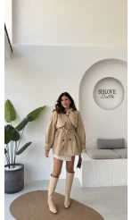 Gemma Kısa Trençkot - Bej - Kod: 7556