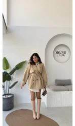 Gemma Kısa Trençkot - Bej - Kod: 7556