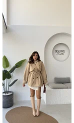 Gemma Kısa Trençkot - Bej - Kod: 7556