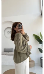 Peri İnci Detay Haki Bluz