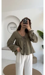 Peri İnci Detay Haki Bluz