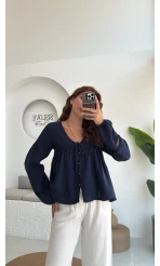 Peri İnci Detay Lacivert Bluz