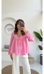 Peri İnci Detay Pembe Bluz