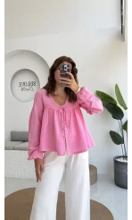 Peri İnci Detay Pembe Bluz