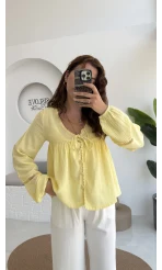 Peri İnci Detay Sarı Bluz
