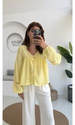 Peri İnci Detay Sarı Bluz
